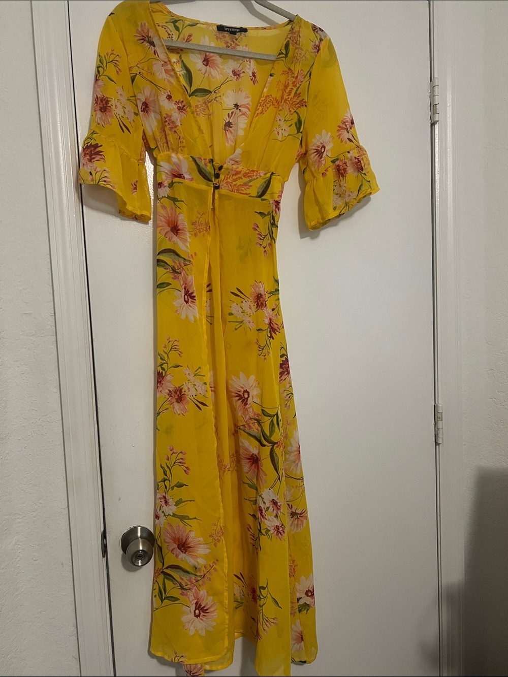 Yellow Floral Maxi Dress with Tie Waist